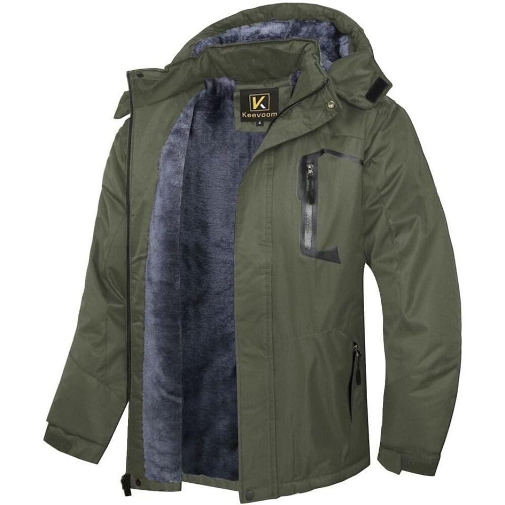 〽️Men's  Army Green Keevoom Winter Waterproof Ski Snowboard Windbreaker Jacket